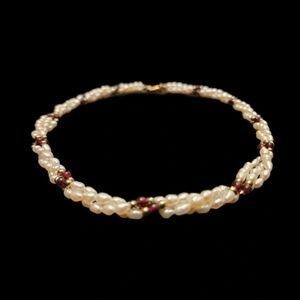 Triple Strand Cultured Freshwater PEARLS and Garnet Necklace